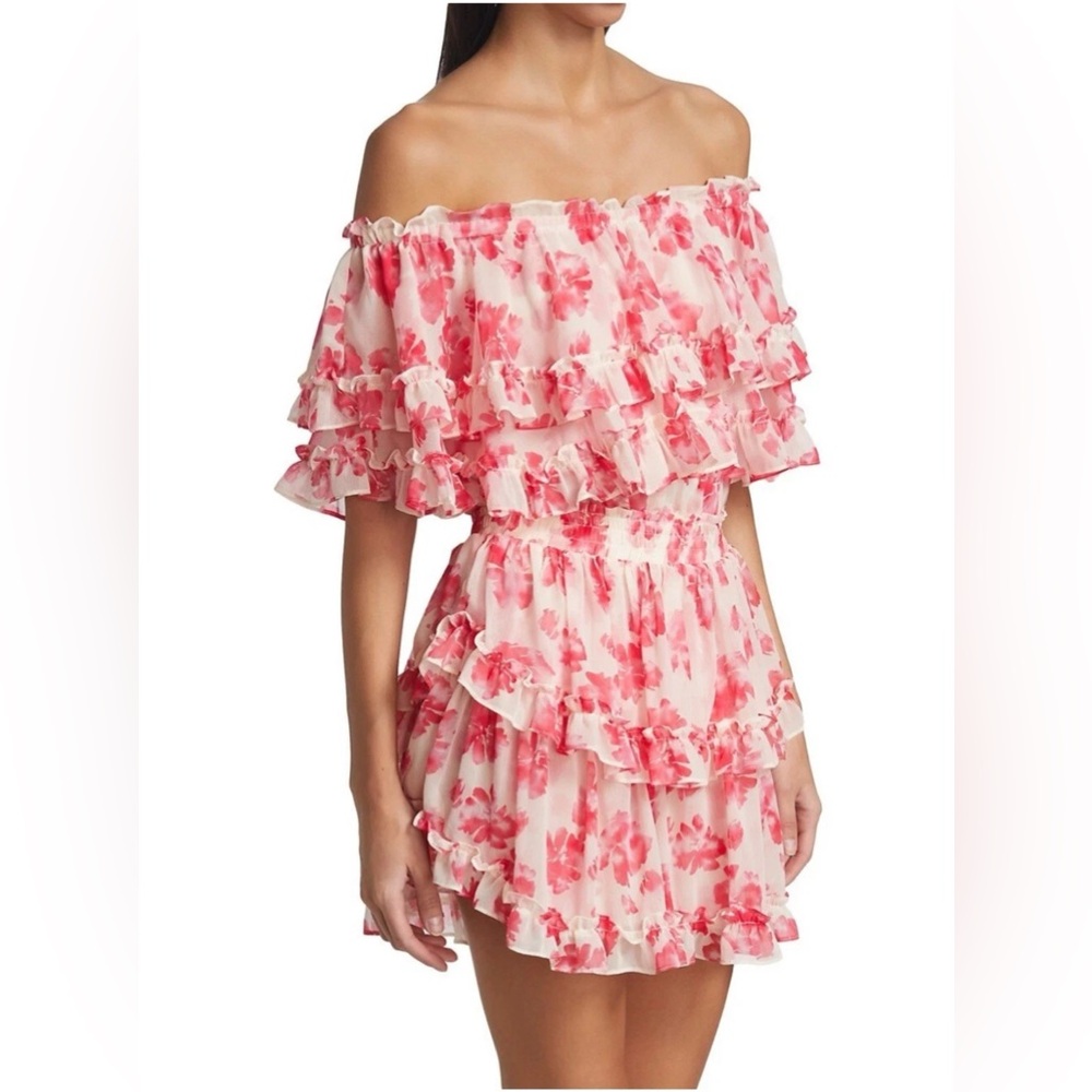 MISA Los Angeles Isella Mini Tiered Ruffle Chiffon Dress Size Medium